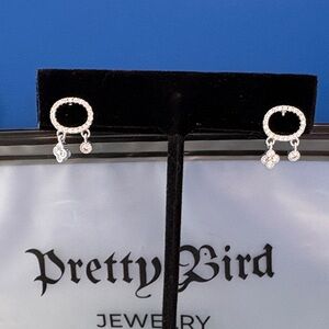 Pretty Bird Silver Crystal Hoop Drop Earrings - Silver